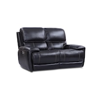 Contemporary Leather Match Power Loveseat w/ Power Headrests