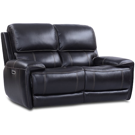 Contemporary Leather Match Power Loveseat w/ Power Headrests