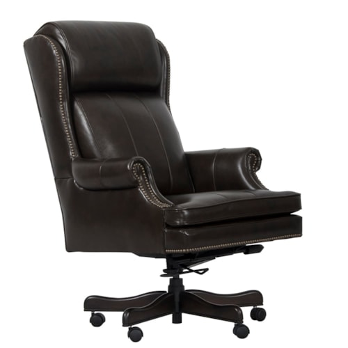 Traditional Leather Swivel Desk Chair with Nailhead Trim