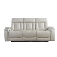 Contemporary Power Reclining Sofa with Drop Down Console and Power Headrest