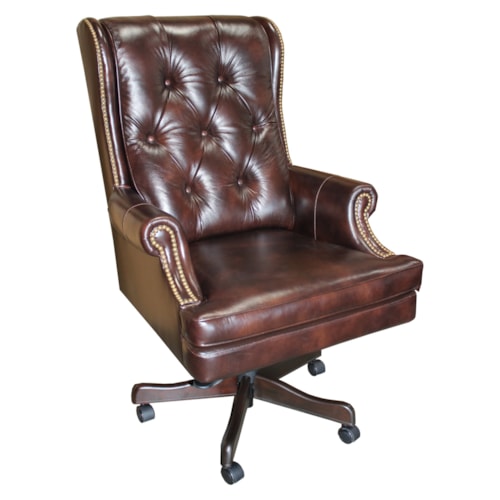 Traditional Leather Swivel Desk Chair with Nailhead Trim