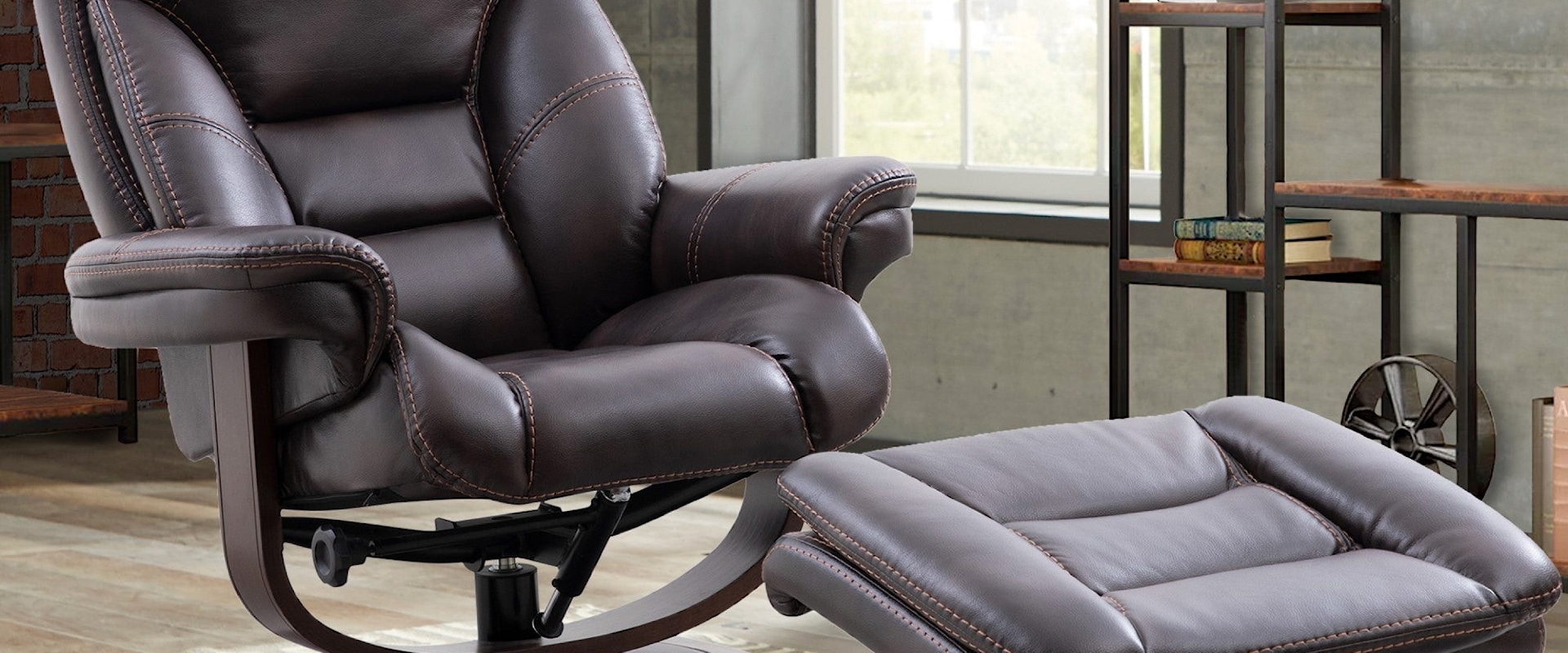 Contemporary Manual Reclining Swivel Chair and Ottoman