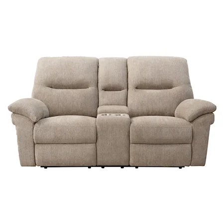 Casual Power Console Loveseat with Beverage Holders and Storage