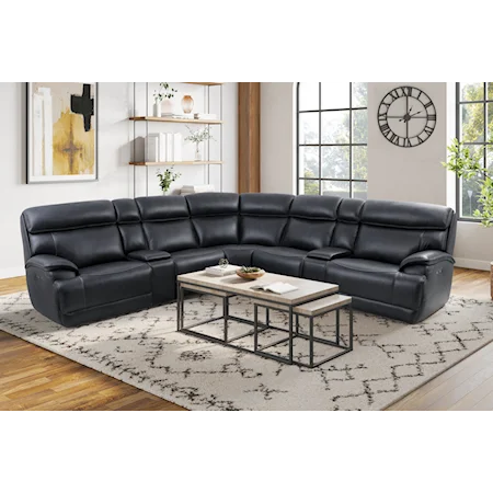 Contemporary 7-Piece Modular Power Reclining Sectional with Power Headrests