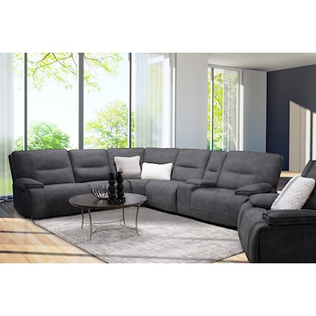 Casual Cobalt 6-Piece Modular Power Reclining Sectional with Power Headrests and USB Pop-up