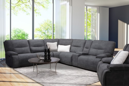 Casual Cobalt 6-Piece Modular Power Reclining Sectional with Power Headrests and USB Pop-up