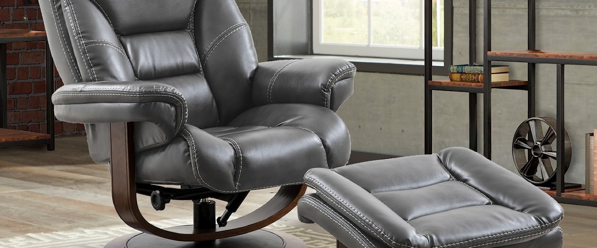 Contemporary Manual Reclining Swivel Chair and Ottoman