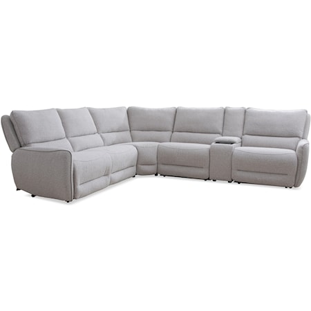 Casual 6-Piece Modular Power Reclining Sectional with Power Headrests and Entertainment Console