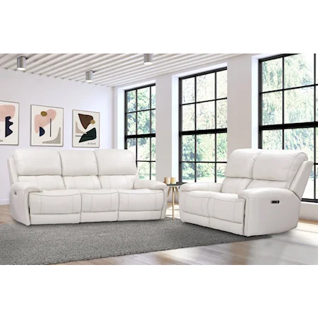 Contemporary Power Reclining Sofa and Loveseat Set with Power Headrests