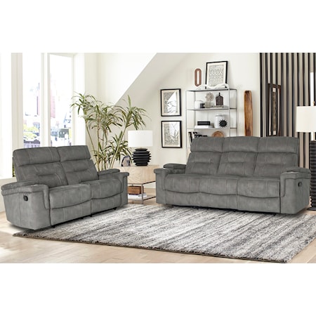 Casual Manual Reclining Sofa and Loveseat Set