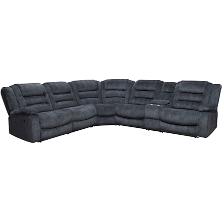Casual 6-Piece Reclining Sectional Sofa with Entertainment Console