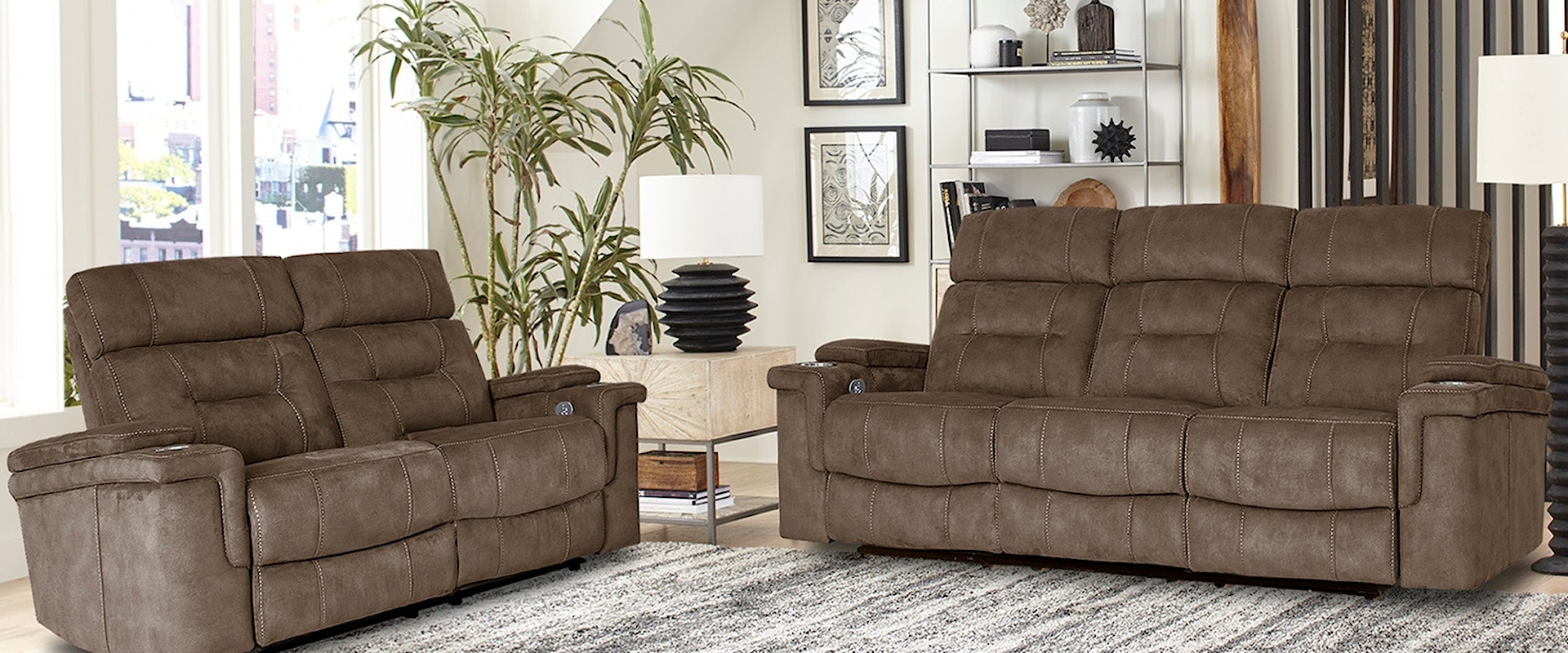 Casual Power Reclining Sofa and Loveseat Set with Power Headrests