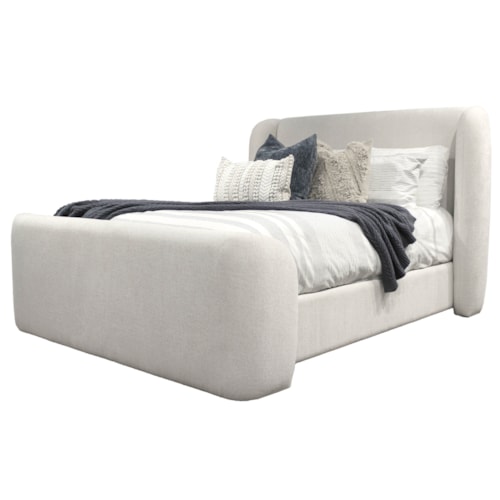 Contemporary Upholstered Queen Panel Bed with Wingback Headboard
