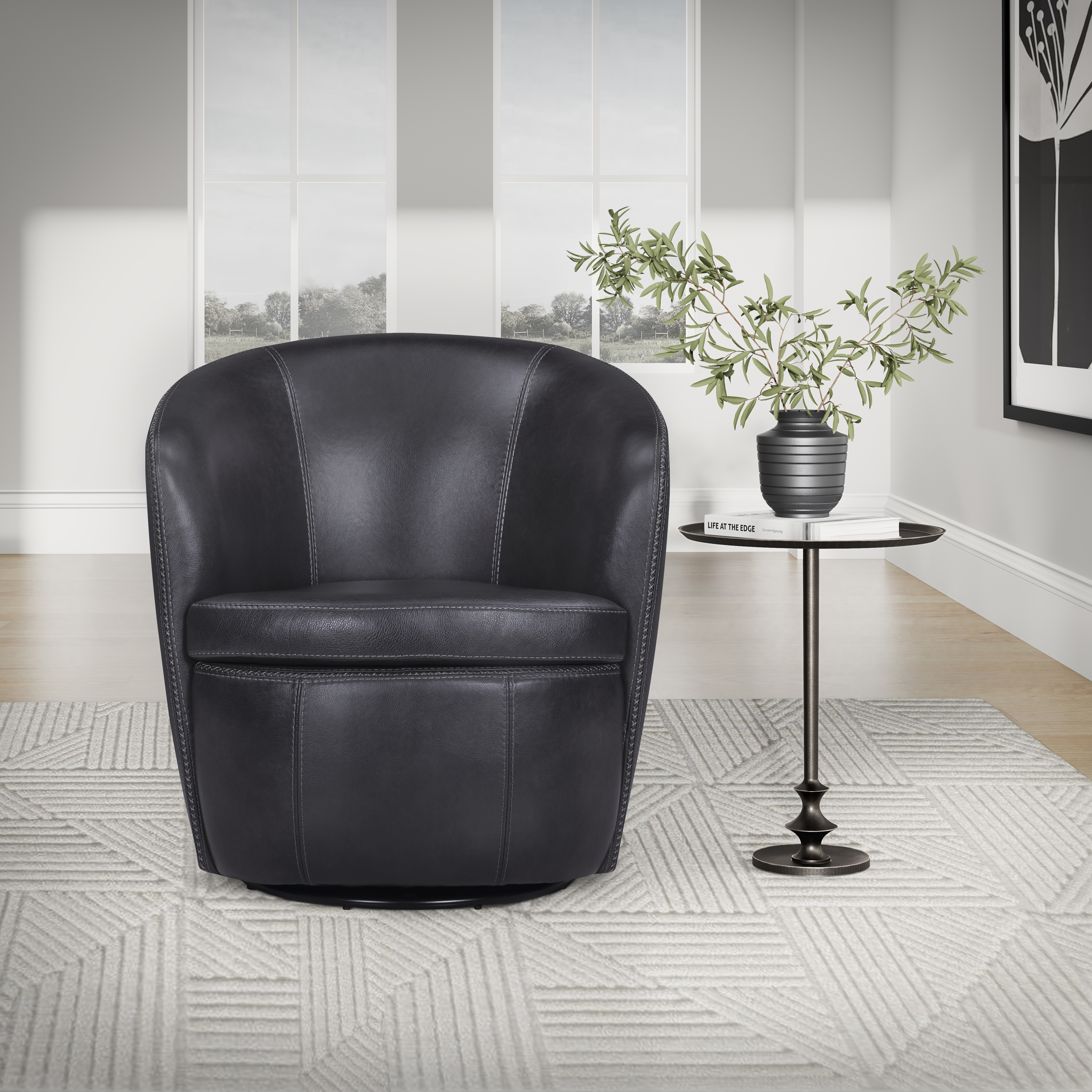 Parker Living Barolo Leather Swivel Barrel Chair