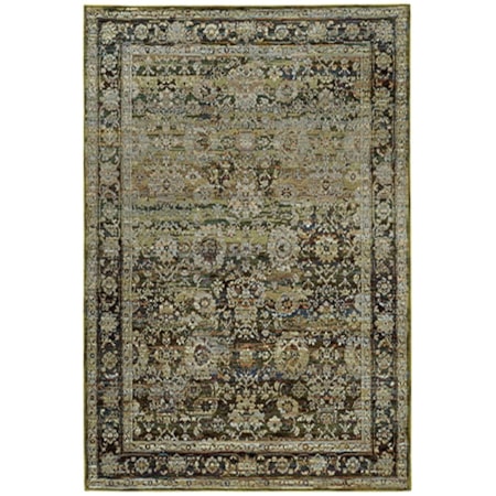 5' 3" X 7' 3" Casual Green/ Brown Rectangle