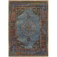 6' 7" X  9' 6" Traditional Blue/ Multi Rectangle Rug