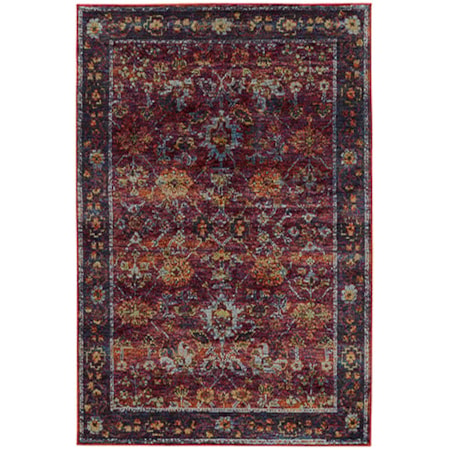 3' 3" X 5' 2" Casual Red/ Purple Rectangle