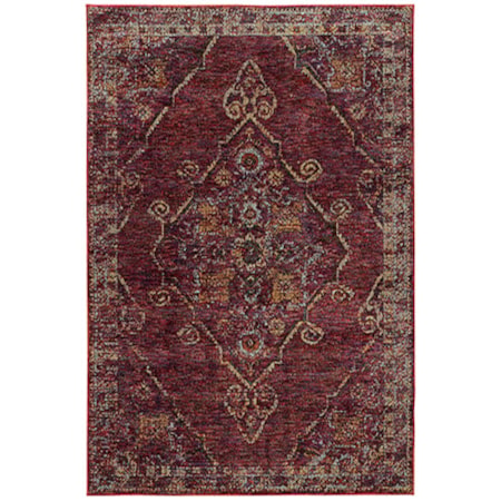 5' 3" X 7' 3" Casual Red/ Gold Rectangle Ru