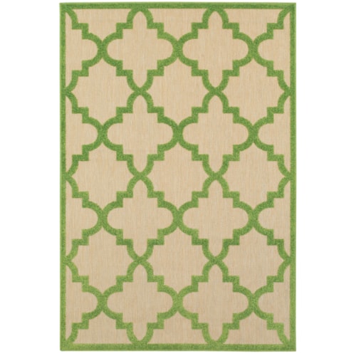 9'10" X 12'10" Outdoor Sand/ Green Rectangle Rug