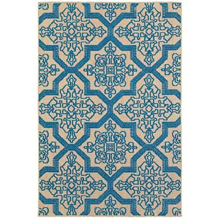 5' 3" X  7' 6" Outdoor Sand/ Blue Rectangle Rug