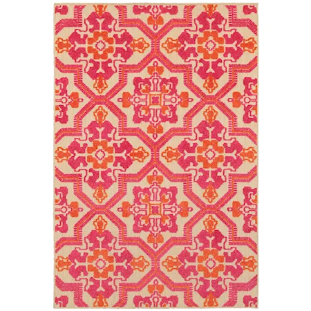 5' 3" X  7' 6" Outdoor Sand/ Pink Rectangle Rug