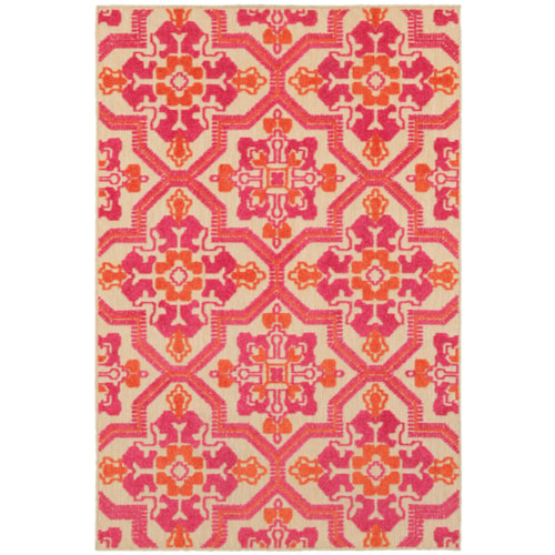 7'10" X 10'10" Outdoor Sand/ Pink Rectangle Rug