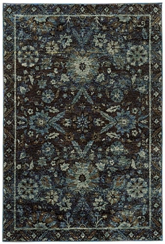 6' 7" X  9' 6" Casual Navy/ Blue Rectangle Rug
