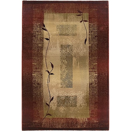 8' Casual Red/ Beige Square Rug