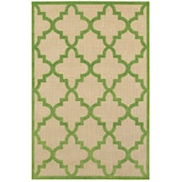 9'10" X 12'10" Outdoor Sand/ Green Rectangle Rug