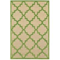 6' 7" X  9' 6" Outdoor Sand/ Green Rectangle Rug