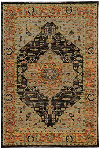6' 7" X  9' 6" Traditional Gold/ Grey Rectangle Rug