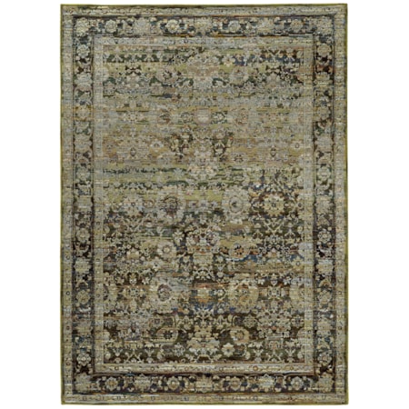 5' 3" X 7' 3" Casual Green/ Brown Rectangle
