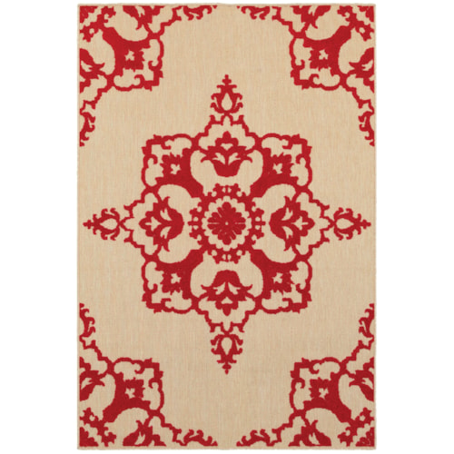 3'10" X  5' 5" Outdoor Sand/ Red Rectangle Rug