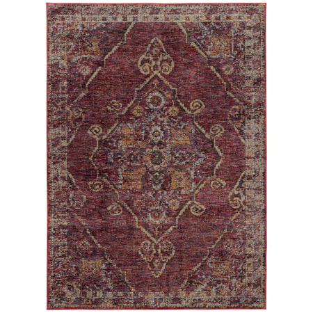 5' 3" X 7' 3" Casual Red/ Gold Rectangle Ru