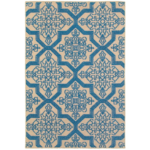 9'10" X 12'10" Outdoor Sand/ Blue Rectangle Rug