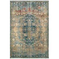 6' 7" X  9' 6" Traditional Gold/ Blue Rectangle Rug