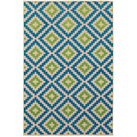 6' 7" X  9' 6" Outdoor Sand/ Blue Rectangle Rug
