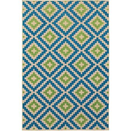 5' 3" X  7' 6" Outdoor Sand/ Blue Rectangle
