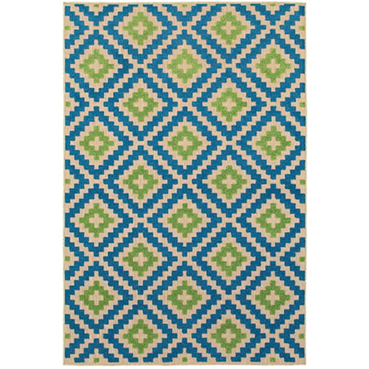 Oriental Weavers Cayman 3'10" X  5' 5" Outdoor Sand/ Blue Rectangle