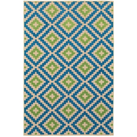 6' 7" X 9' 6" Outdoor Sand/ Blue Rectangle