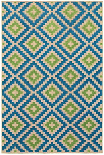 9'10" X 12'10" Outdoor Sand/ Blue Rectangle Rug