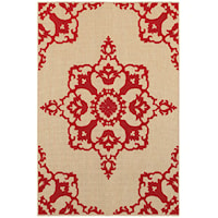 3'10" X  5' 5" Outdoor Sand/ Red Rectangle Rug