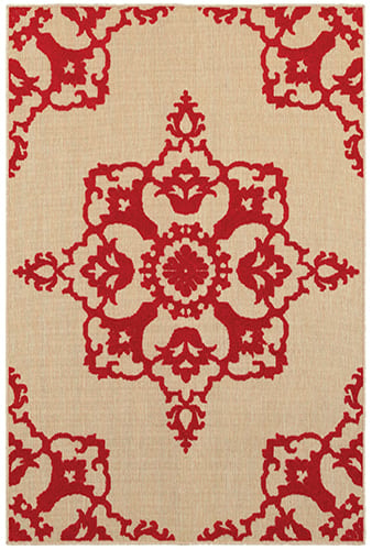 9'10" X 12'10" Outdoor Sand/ Red Rectangle Rug