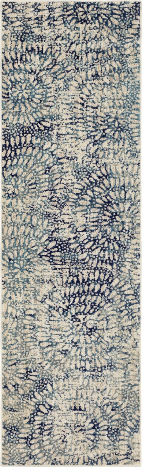Imprinted Blooms Aqua 2' 4" X 7' 10" Area Rug
