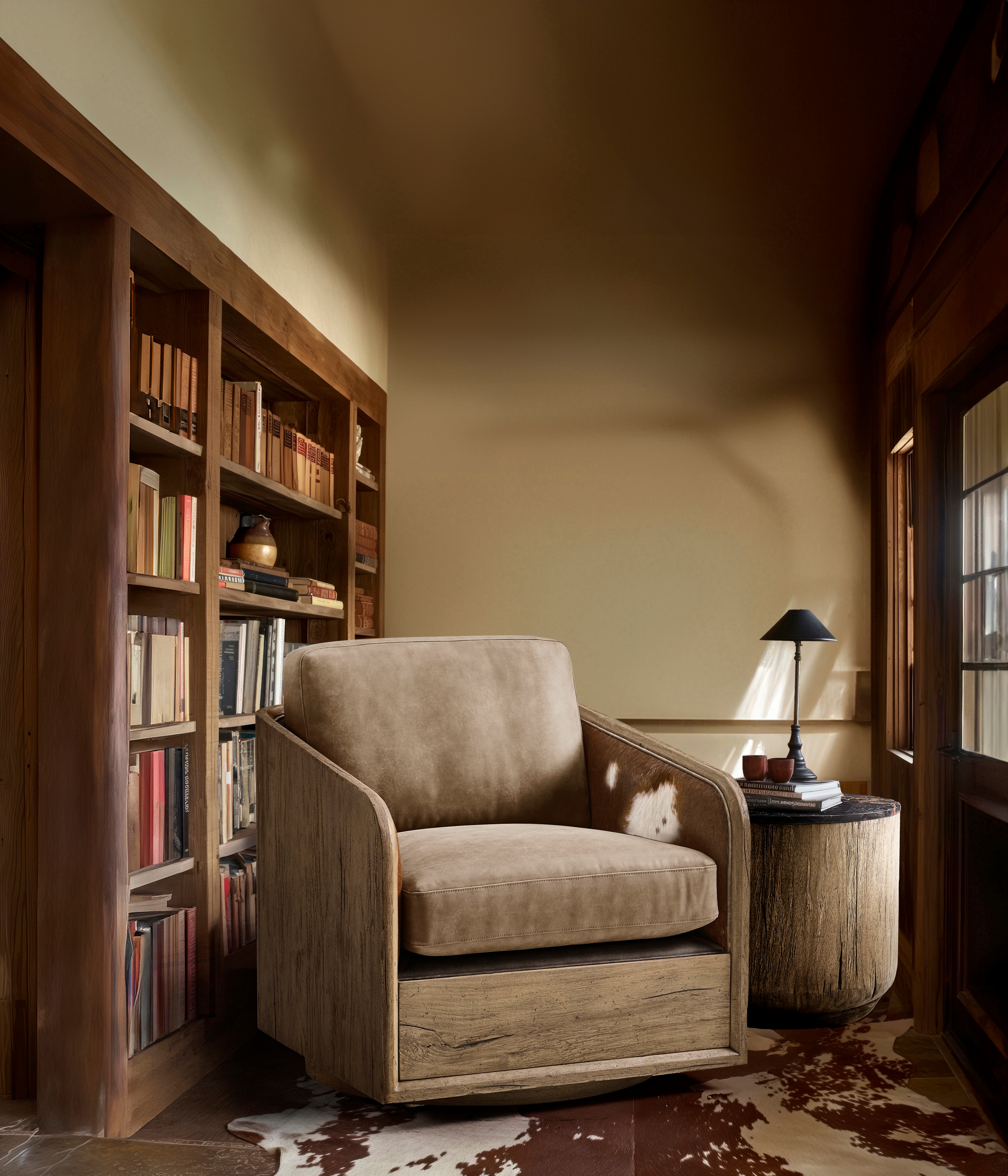 Jonathan Charles Stone Ridge Leather & Hide Swivel Occasional Chair