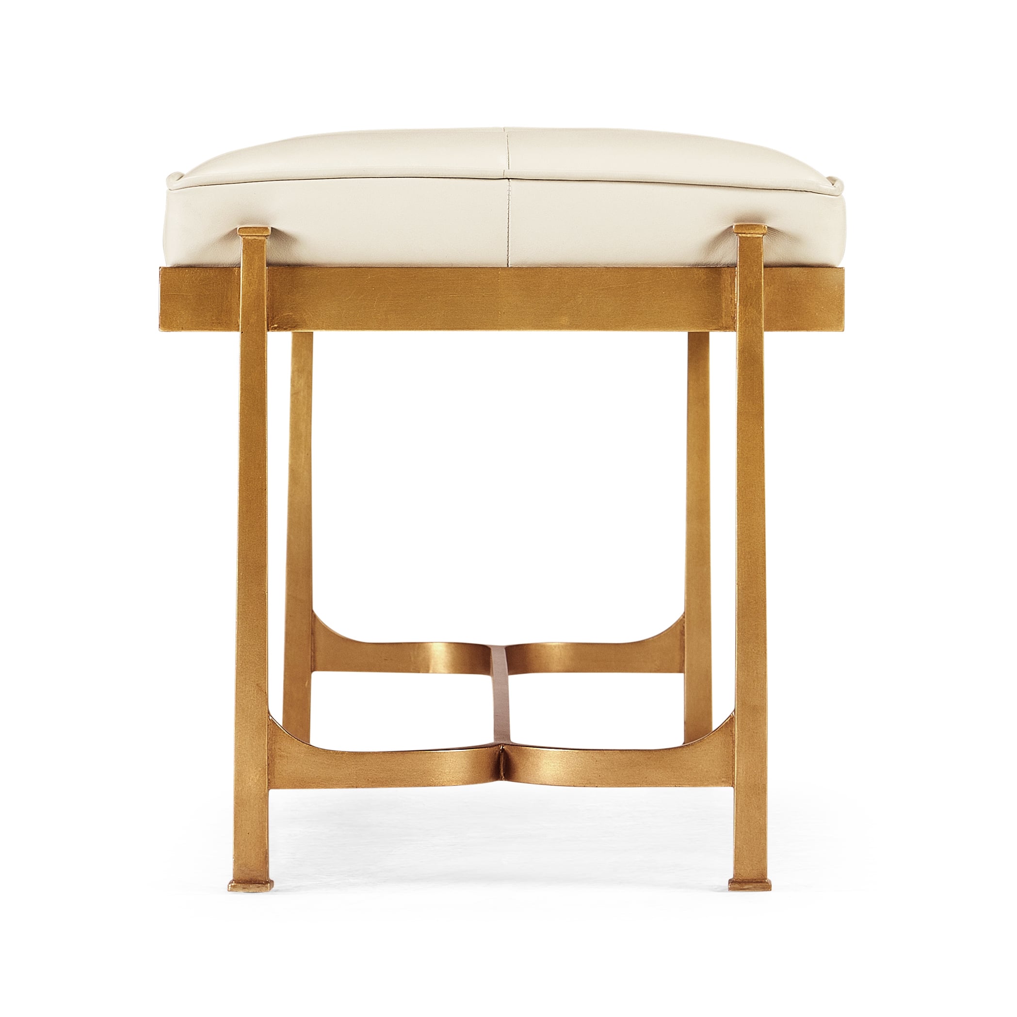 Gilded Iron &amp; Cream Leather Bench