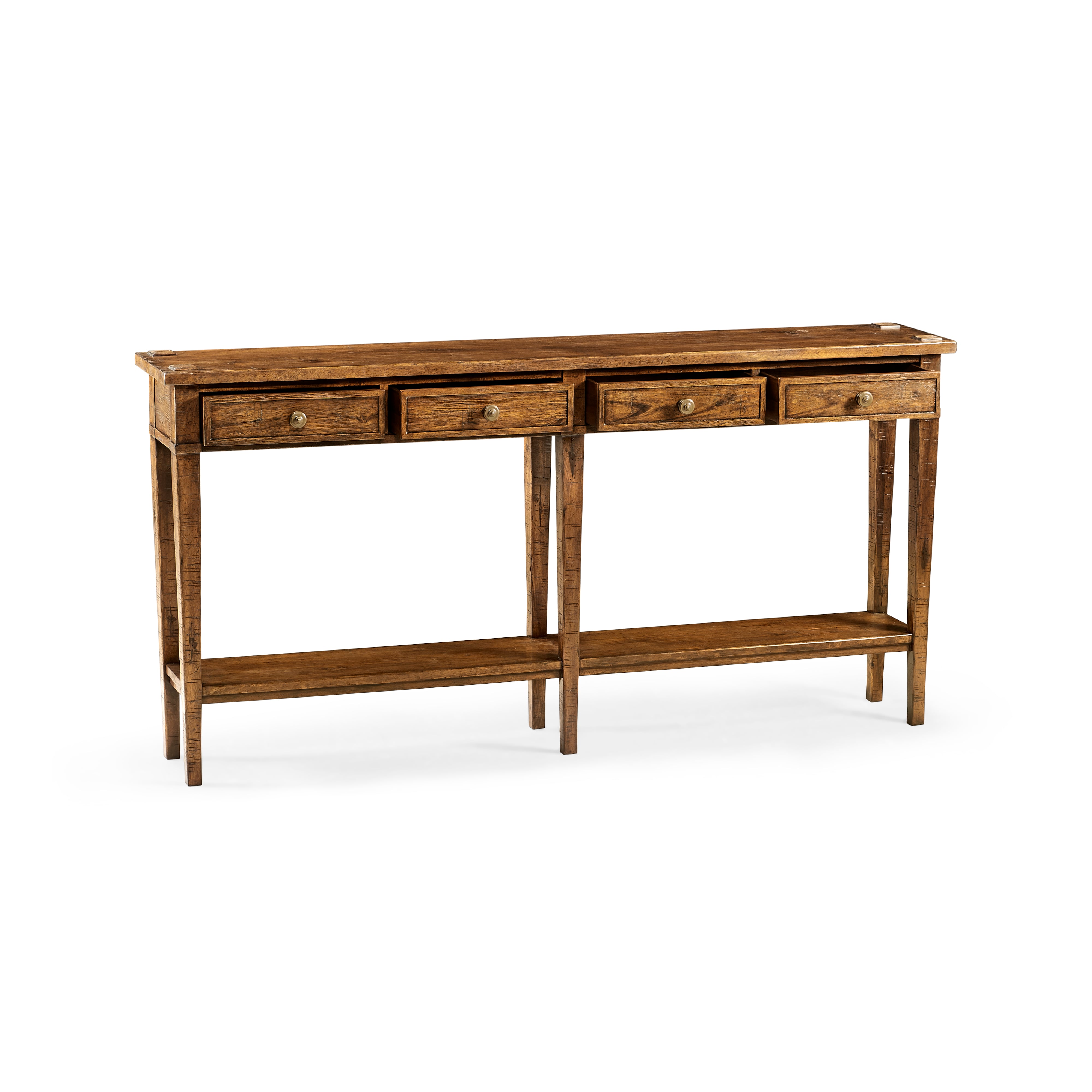 Country Walnut Four Drawer Console
