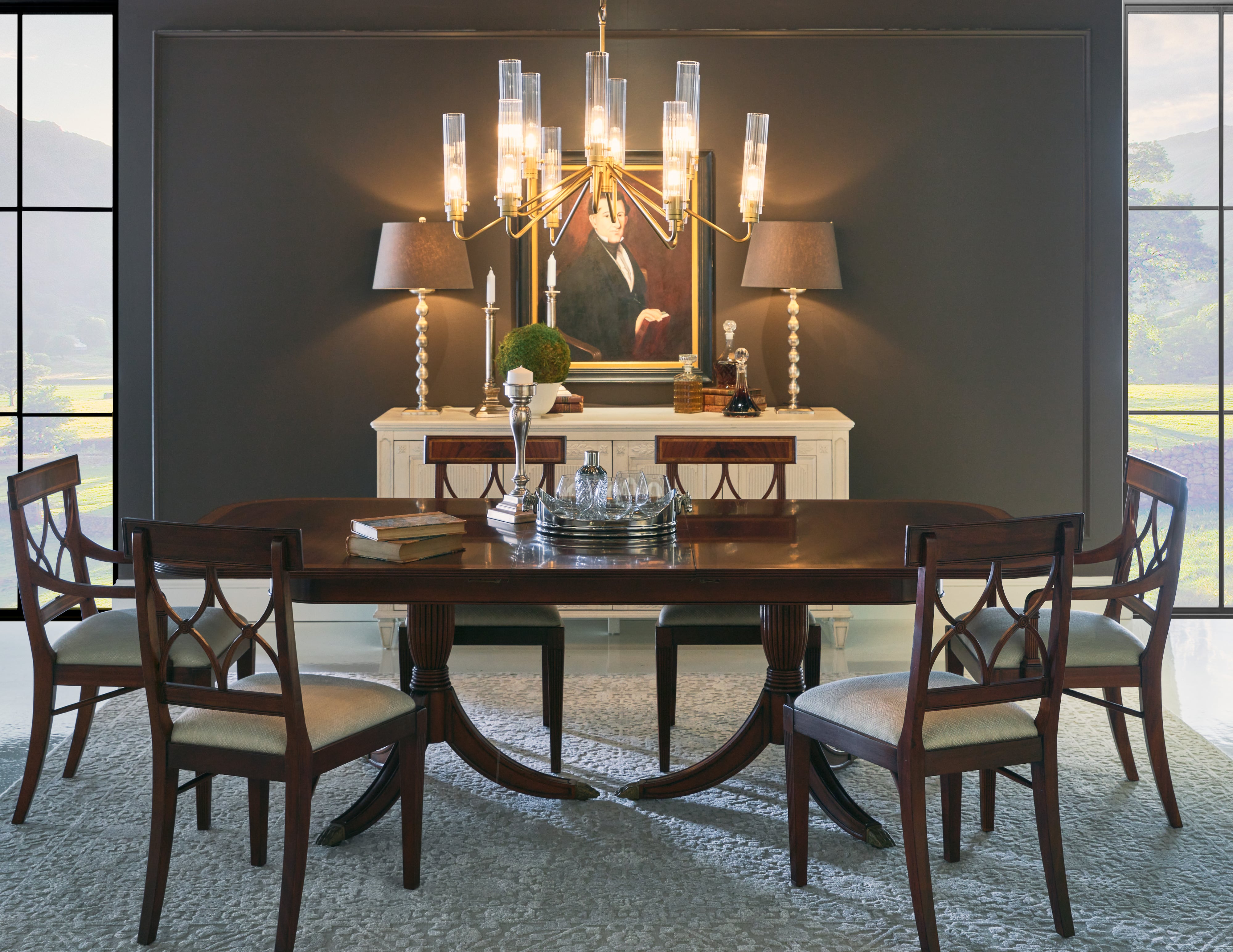 Jonathan Charles JC Traditional Regency Mahogany Curved Back Arm Chair