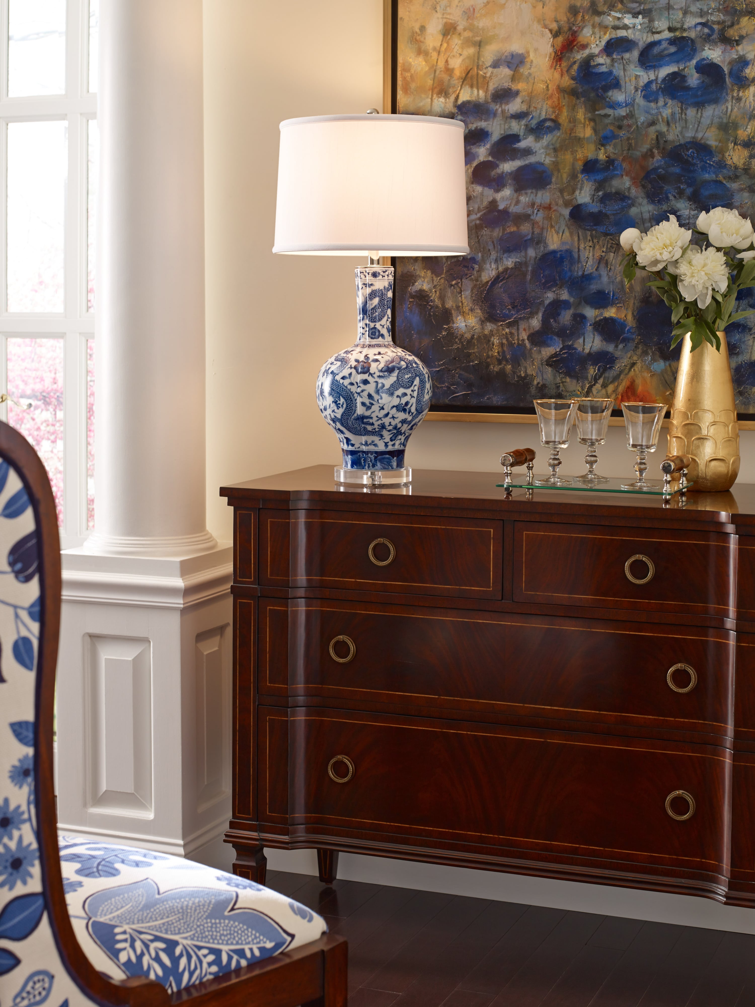 Jonathan Charles JC Traditional Regency Mahogany Reverse Breakfront Chest