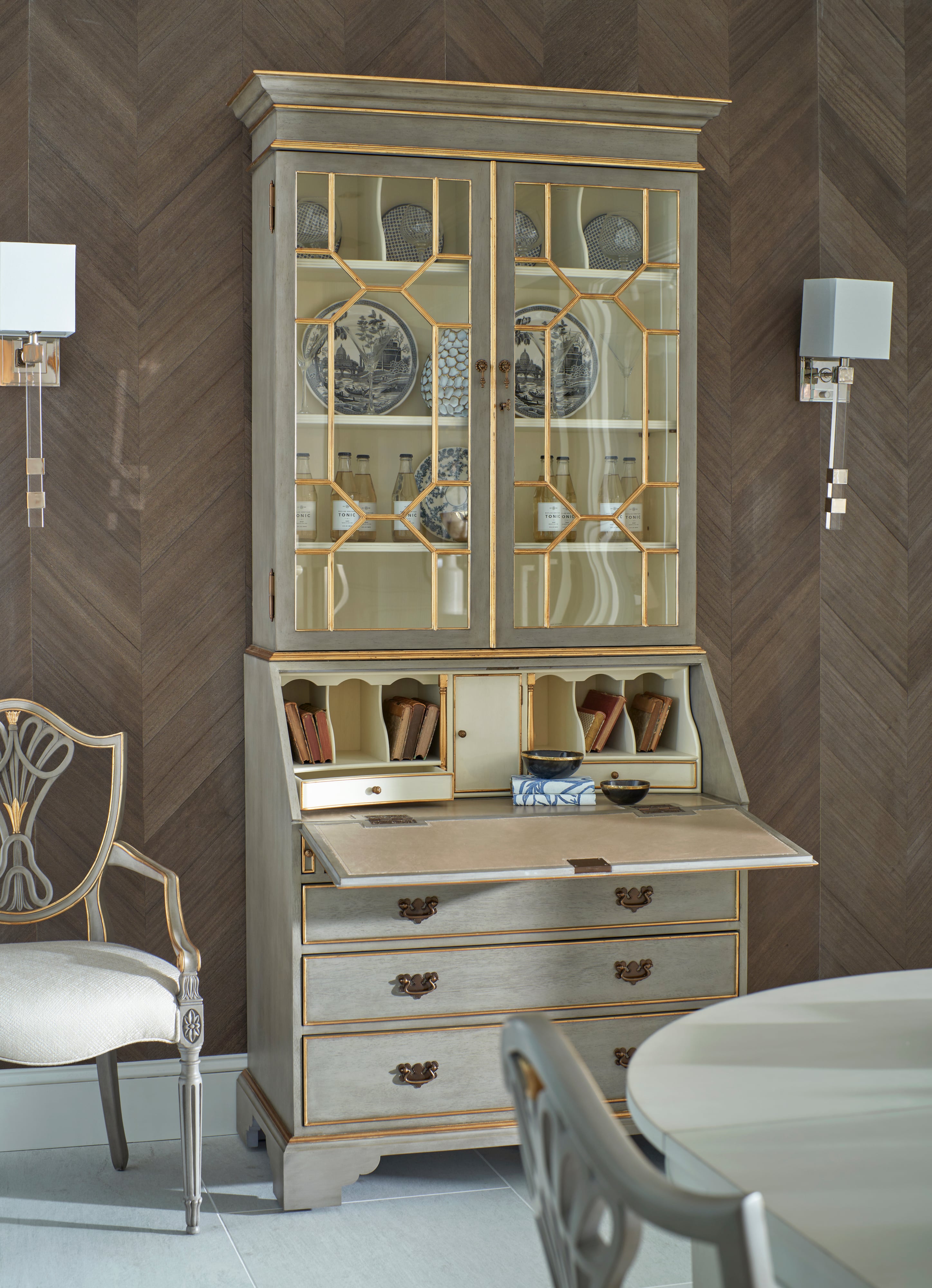 Jonathan Charles JC Traditional Georgian Grey & Gilded Secretary